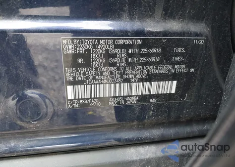 2021 Toyota Venza Le z USA, uszkodzony, nr VIN JTEAAAAH4MJ023482